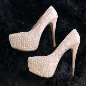Steve Madden nude suede rhinestone heels